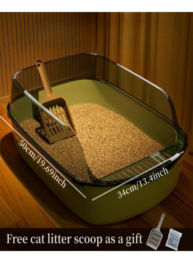 وانغبانغزي صندوق فضلات كبير للقطط بجوانب عالية، صندوق فضلات شبه مغلق، صينية فضلات قابلة للفصل مانعة للتناثر، مرحاض للقطط الصغيرة مع مجرفة لتصفية الفضلات، سهل التنظيف وبدون رائحة - Image 2