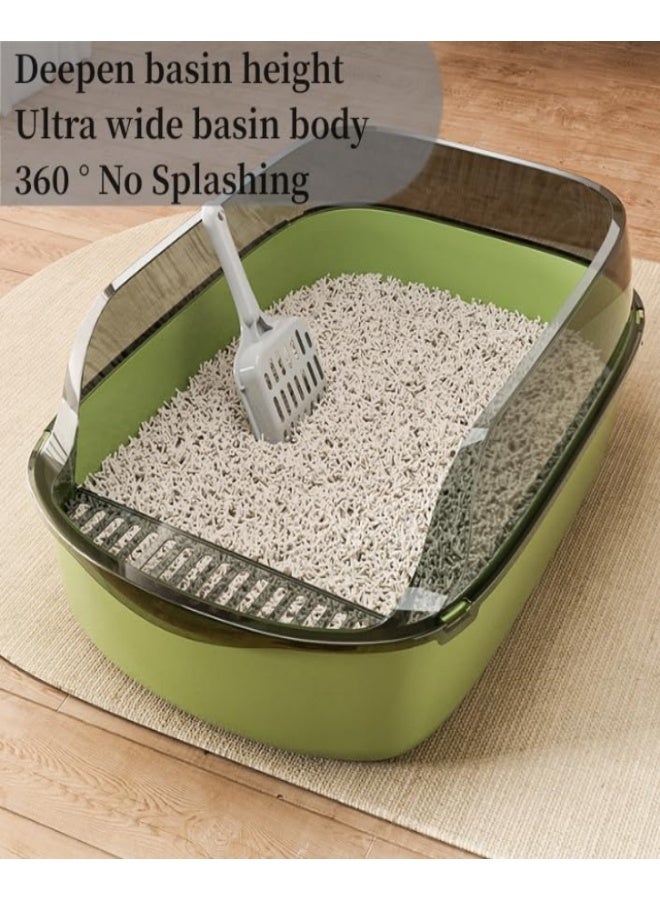 وانغبانغزي صندوق فضلات كبير للقطط بجوانب عالية، صندوق فضلات شبه مغلق، صينية فضلات قابلة للفصل مانعة للتناثر، مرحاض للقطط الصغيرة مع مجرفة لتصفية الفضلات، سهل التنظيف وبدون رائحة - Image 5