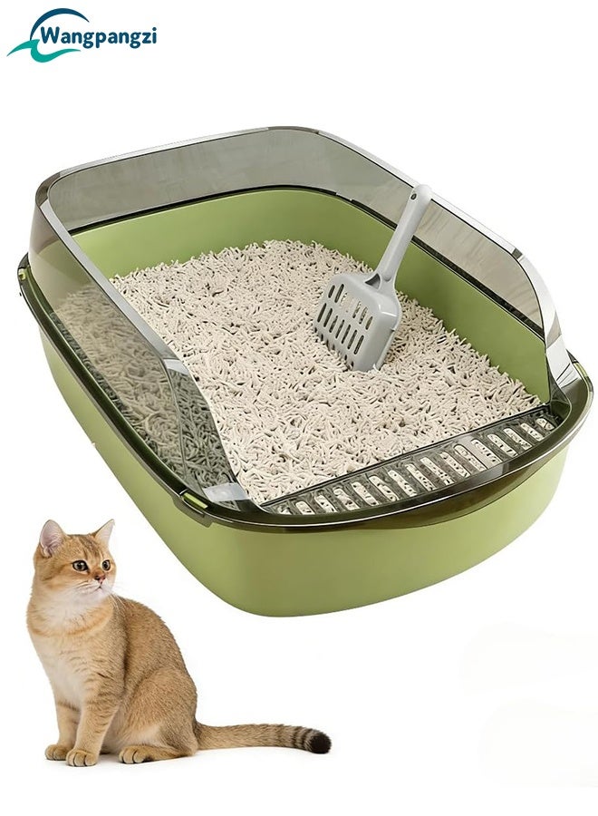 WangPangZi Large Cat Litter Box with High Sides, 50cm(L) Semi Enclosed Cats Litter Box, Open Top with High Sided Walls Tall Scatter Shield Scoop, Anti-Splashing Detachable Cat Litter Pan, No Odor Kitten Toilet, Easy to Clean, Included Plastic Pan Stain Resistant for Big Cats Indoor Multi-Cat Households, Green - Image 1