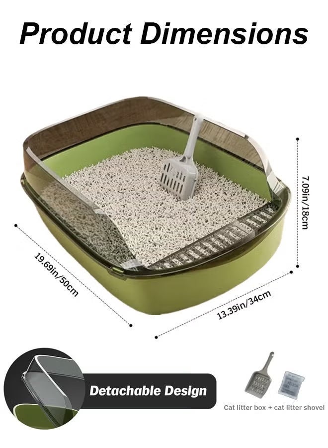 WangPangZi Large Cat Litter Box with High Sides, 50cm(L) Semi Enclosed Cats Litter Box, Open Top with High Sided Walls Tall Scatter Shield Scoop, Anti-Splashing Detachable Cat Litter Pan, No Odor Kitten Toilet, Easy to Clean, Included Plastic Pan Stain Resistant for Big Cats Indoor Multi-Cat Households, Green - Image 2