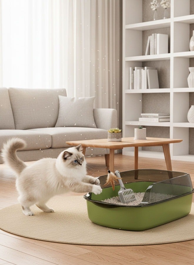 WangPangZi Large Cat Litter Box with High Sides, 50cm(L) Semi Enclosed Cats Litter Box, Open Top with High Sided Walls Tall Scatter Shield Scoop, Anti-Splashing Detachable Cat Litter Pan, No Odor Kitten Toilet, Easy to Clean, Included Plastic Pan Stain Resistant for Big Cats Indoor Multi-Cat Households, Green - Image 3