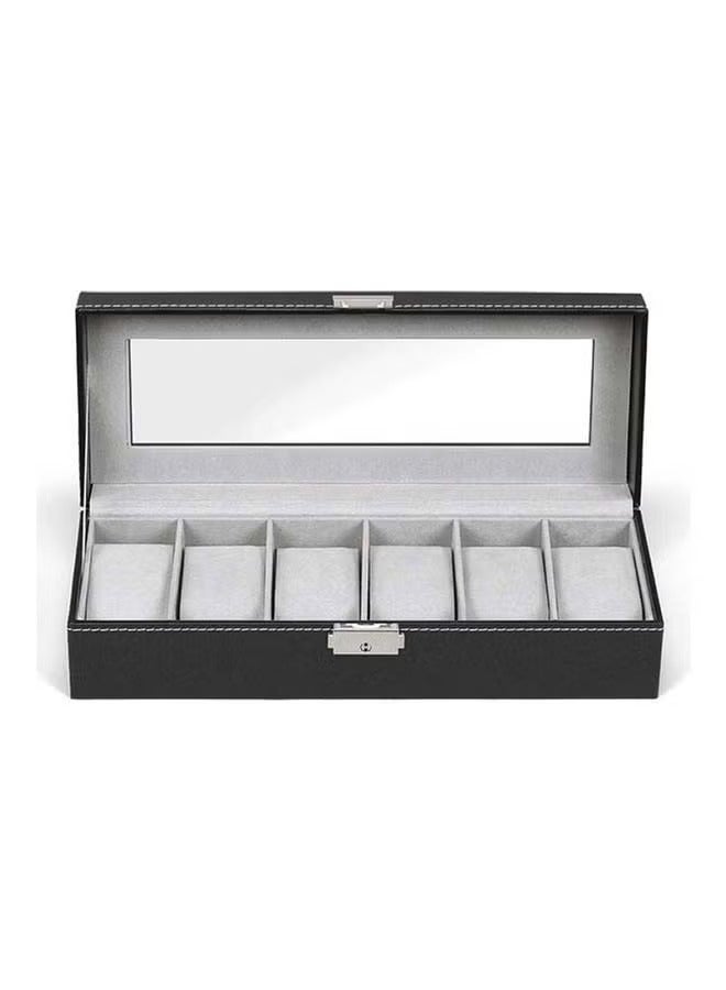 6 فتحات صندوق مراقبة منظم للرجال، حامل ساعة سوداء حافظة عرض تخزين - Image 4
