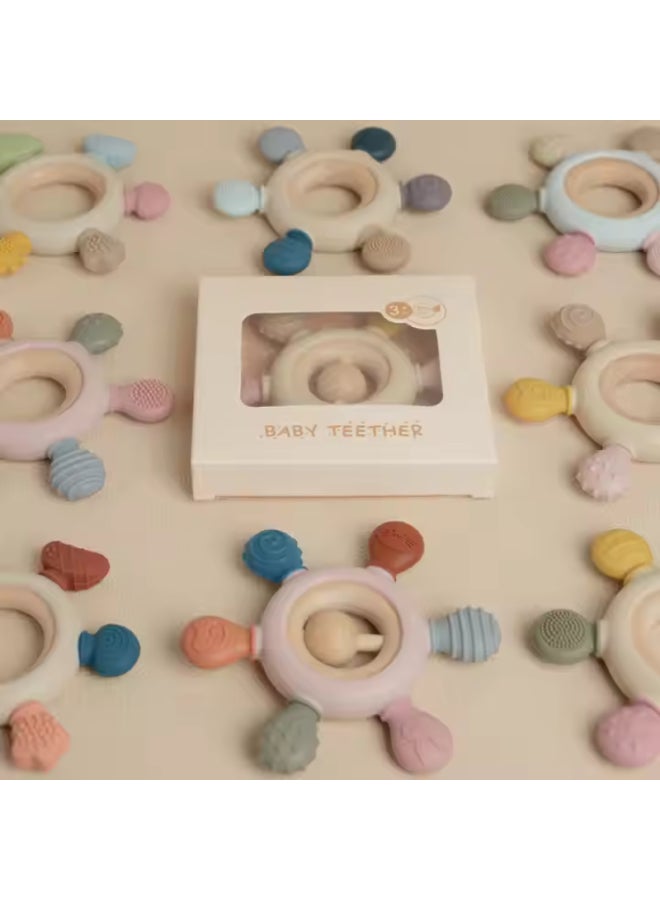 BPA Free Silicone and Wooden Baby Teethers - Suitable For Any Age - 10.7x3x11.7 cm - Multicolor  - Image 3