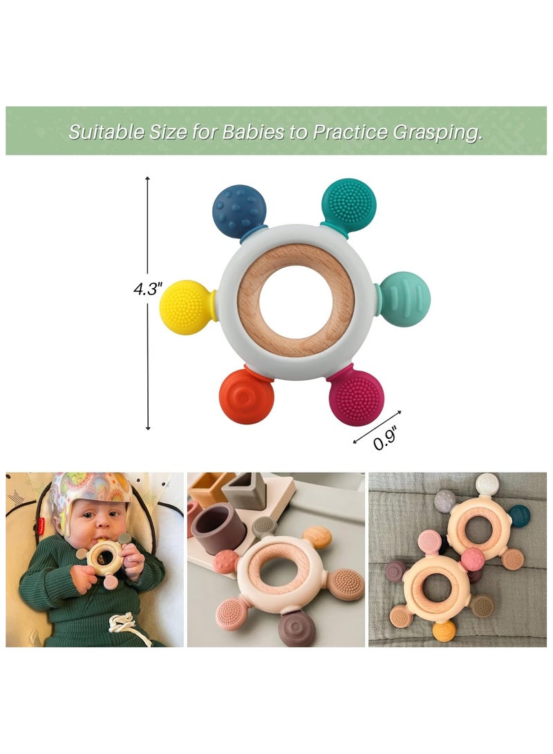BPA Free Silicone and Wooden Baby Teethers - Suitable For Any Age - 10.7x3x11.7 cm - Multicolor  - Image 4