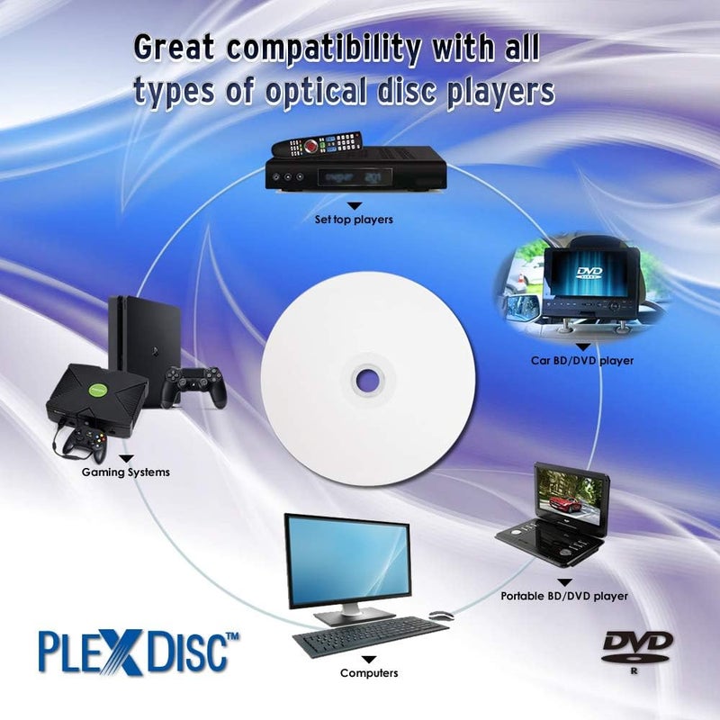 PlexDisc DVD-R 4.7GB 16X White Inkjet Hub Printable | 100 Pack Cake Box (FFP) | Blank DVDs for Video Burning | Recordable Media Discs - Image 4