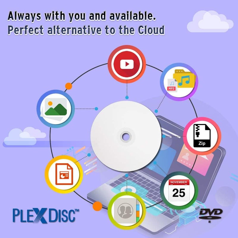 PlexDisc DVD-R 4.7GB 16X White Inkjet Hub Printable | 100 Pack Cake Box (FFP) | Blank DVDs for Video Burning | Recordable Media Discs - Image 5