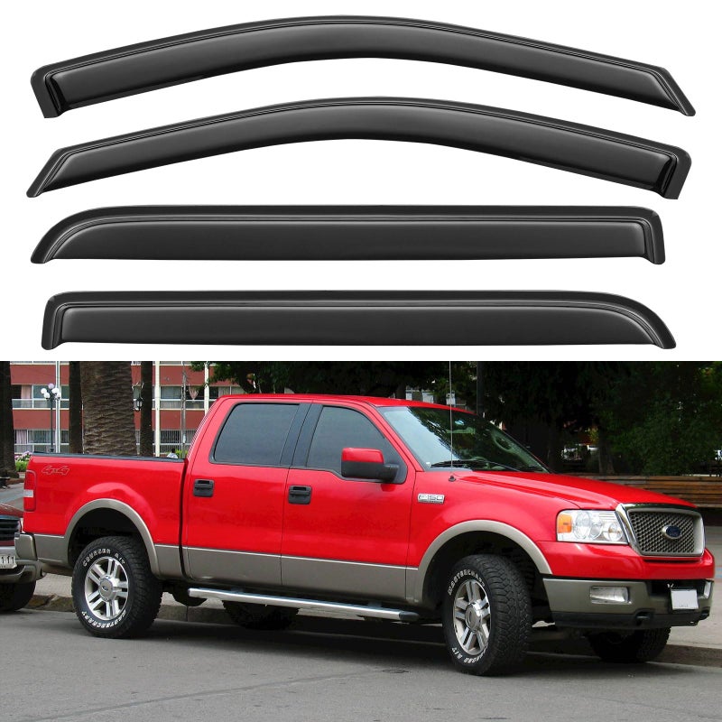 Window Visors Rain Guards for 2004 2005 2006 2007 2008 Ford F150 SuperCrew OutChannel Window Vent Wind Deflectors Visors Shades for 06 07 08 Lincoln Mark LT