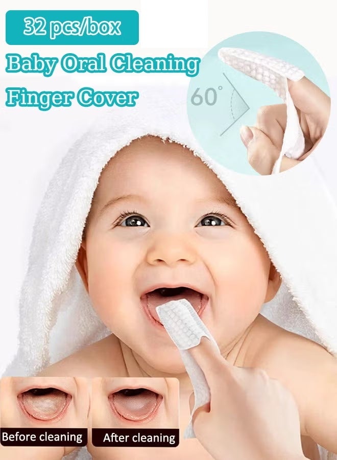 Aissiora 32 pieces/box Disposable baby oral cleaning finger cover Baby tongue coating cleaning finger cover, Baby tooth cleaner, Newborn finger set toothbrush, Baby toothbrush, Gauze finger covers - Image 1