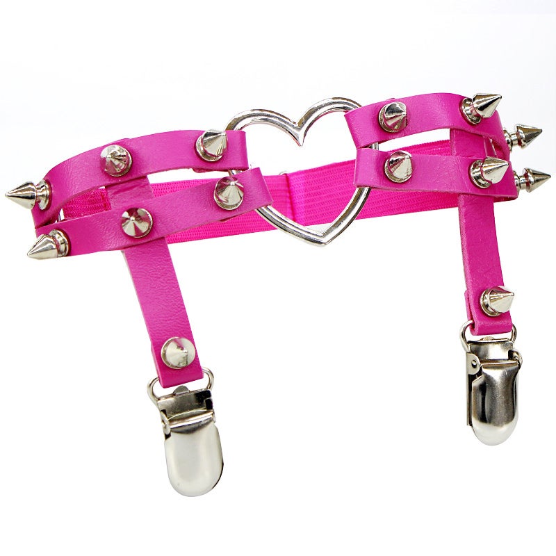 Punky Heart Leather Garter Belts Orange  - Image 2