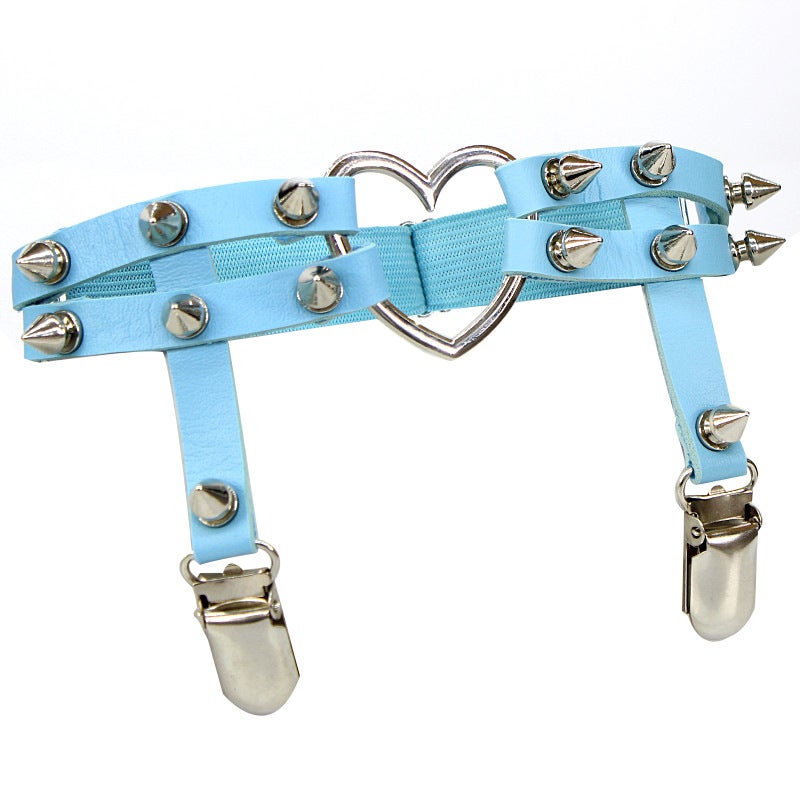 Punky Heart Leather Garter Belts Orange  - Image 3