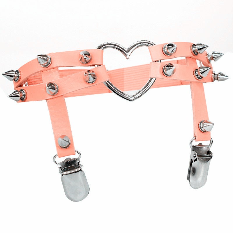 Punky Heart Leather Garter Belts Orange  - Image 1