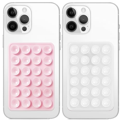 Galundge Anteel 2 Pack Silicone Suction Phone Case Mount, Non Slip Sticky Grip, Silicon Adhesive Suction Cup Mount, Strong Grip Holder for Selfies and Videos (LightPink&Translucent) - Image 1