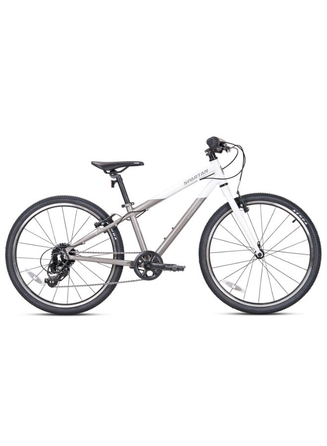 Spartan 24" Hyperlite Alloy Bicycle – Super-Light 6061 Alloy Frame, Shimano 8-Speed Gearing, GeoTek Junior Geometry, Tektro Rim Brakes, 24x1.75" Tyres, Lightweight Kids Bike | SP-3325-WHTGO-24 - Image 2