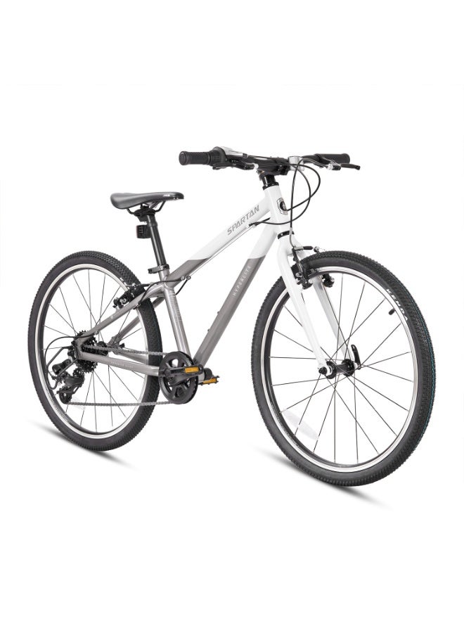 Spartan 24" Hyperlite Alloy Bicycle – Super-Light 6061 Alloy Frame, Shimano 8-Speed Gearing, GeoTek Junior Geometry, Tektro Rim Brakes, 24x1.75" Tyres, Lightweight Kids Bike | SP-3325-WHTGO-24 - Image 1