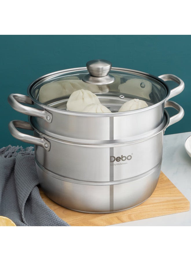 Debo Steamer Pot, Double-layer 304 Stainless Steel Soup Pot, Steamer, Compatible With Induction Cooker, Sofy, 28cm - Image 1