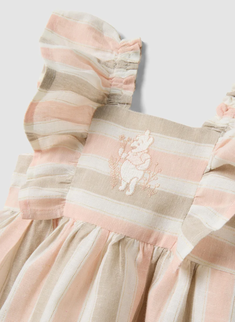 Ovs  OVS Pink Striped Cotton And Linen-Blend Dress With Ruffles for Women | Best Price UAE