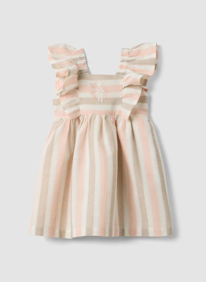 Ovs OVS Pink Striped Cotton And Linen-Blend Dress With Ruffles