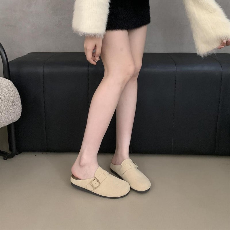 Boken Shoes 2025 Spring & Fall New Style Comfortable Lazy One-Leg Retro Casual Flats-Soled Toe-Cap Half Slippers For Women To Wear Outside - Image 3