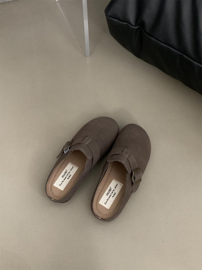 Boken Shoes 2025 Spring & Fall New Style Comfortable Lazy One-Leg Retro Casual Flats-Soled Toe-Cap Half Slippers For Women To Wear Outside - Image 1