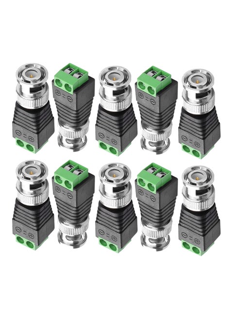 BNC Male Balun Connector, 10Pack BNC to Cat5e Adapter BNC Male Connector to 2 Screw Terminal Solderless Adapter for Coax Cat5/6 to BNC CCTV Security Surveillance