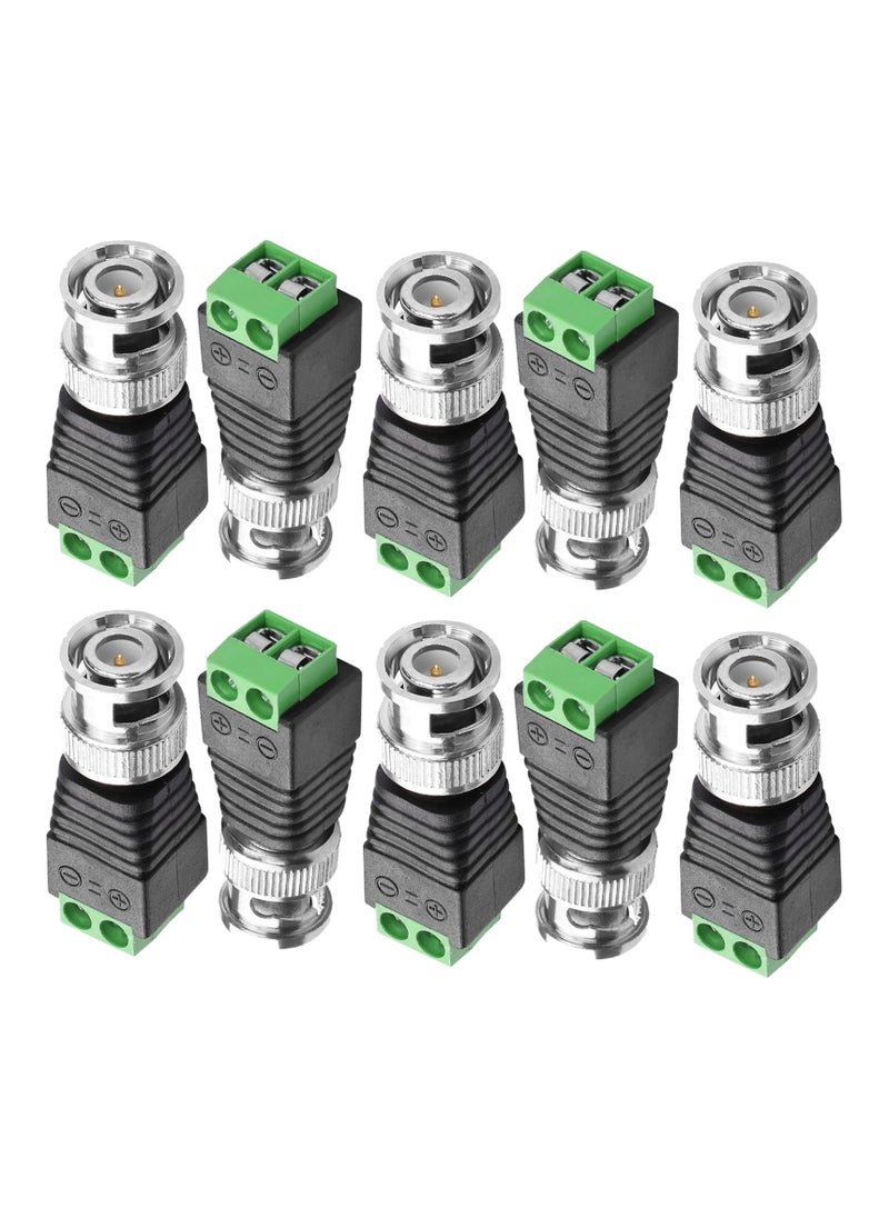 SANMUGEED - BNC Male Balun Connector, 10Pack BNC to Cat5e Adapter BNC Male Connector to 2 Screw Terminal Solderless Adapter for Coax Cat5/6 to BNC CCTV Security Surveillance - Image 1