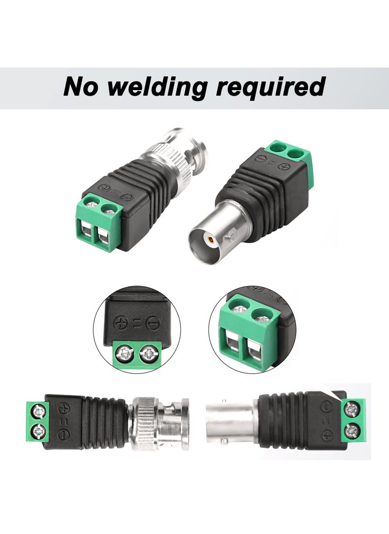 SANMUGEED - BNC Male Balun Connector, 10Pack BNC to Cat5e Adapter BNC Male Connector to 2 Screw Terminal Solderless Adapter for Coax Cat5/6 to BNC CCTV Security Surveillance - Image 1