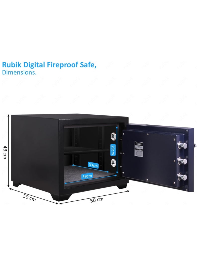 Rubik Fireproof Safe Box 63 KG, Digital & Key Lock Operated, 2 Hours Fire Rated Safety Locker, RBDF-430 (Black/Blue) - Image 2