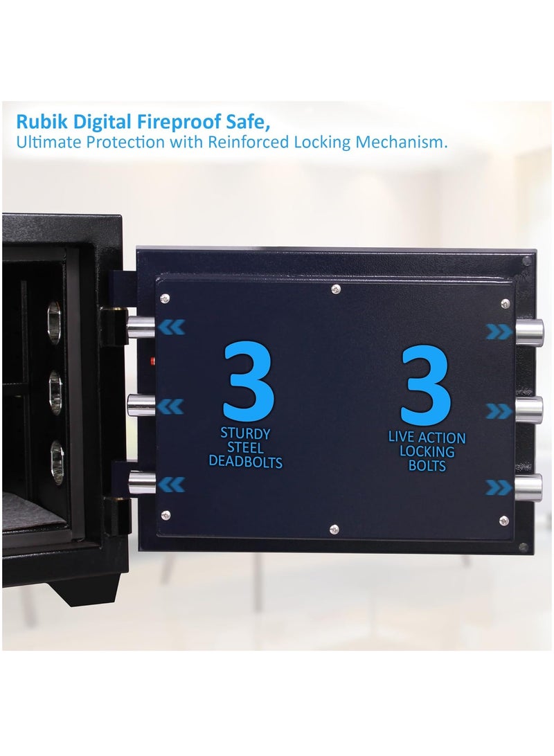 Rubik Fireproof Safe Box 63 KG, Digital & Key Lock Operated, 2 Hours Fire Rated Safety Locker, RBDF-430 (Black/Blue) - Image 3