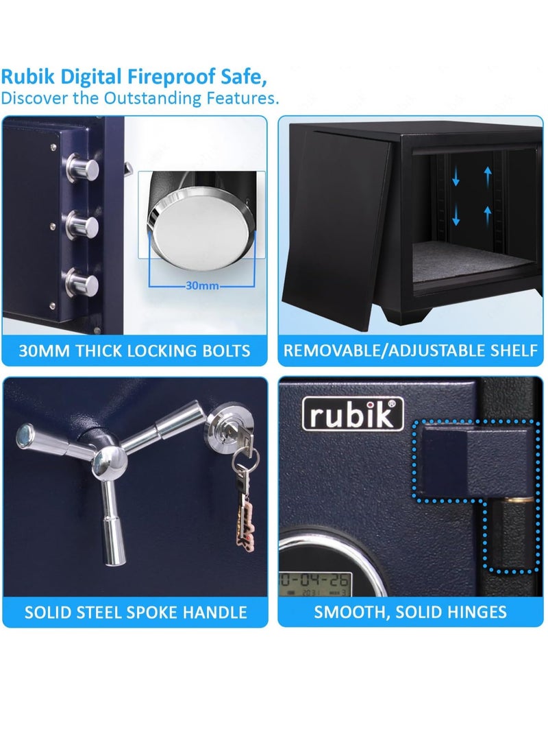 Rubik Fireproof Safe Box 63 KG, Digital & Key Lock Operated, 2 Hours Fire Rated Safety Locker, RBDF-430 (Black/Blue) - Image 5