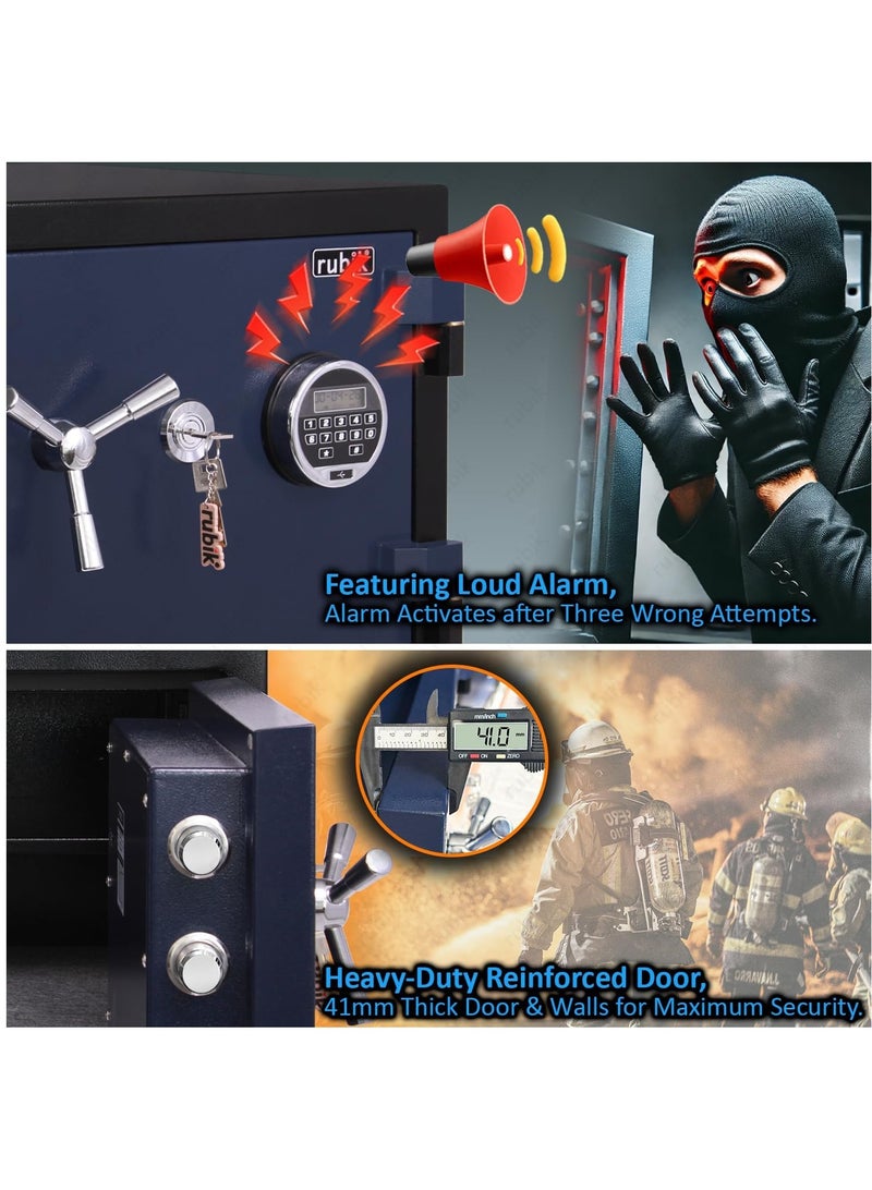 Rubik Fireproof Safe Box 63 KG, Digital & Key Lock Operated, 2 Hours Fire Rated Safety Locker, RBDF-430 (Black/Blue) - Image 4