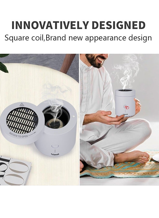 Telawah Electric Aroma Diffuser Incense Burner Bukhoor For Home Hotel Freshening Portable Aroma Diffuser Decoration 9 x 9 x 11 cm（White Pattern Coil Cover) - Image 5