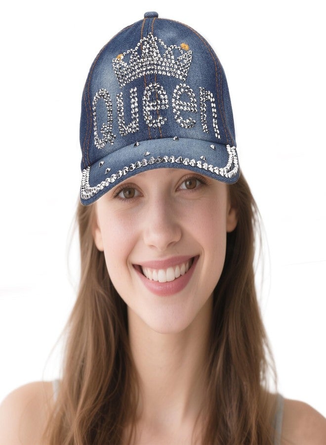 FALETO Bling Baseball Cap for Women Bejeweled Distressed Denim and Diamonds Hat Studded Rhinestone Cap Queen - Image 2