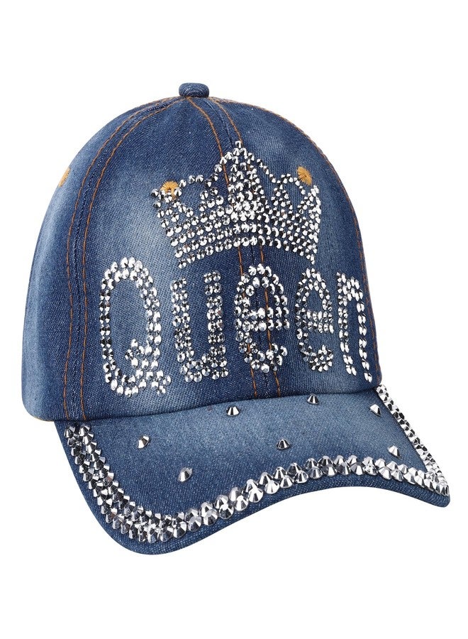 FALETO Bling Baseball Cap for Women Bejeweled Distressed Denim and Diamonds Hat Studded Rhinestone Cap Queen - Image 3