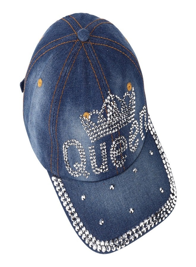 FALETO Bling Baseball Cap for Women Bejeweled Distressed Denim and Diamonds Hat Studded Rhinestone Cap Queen - Image 5