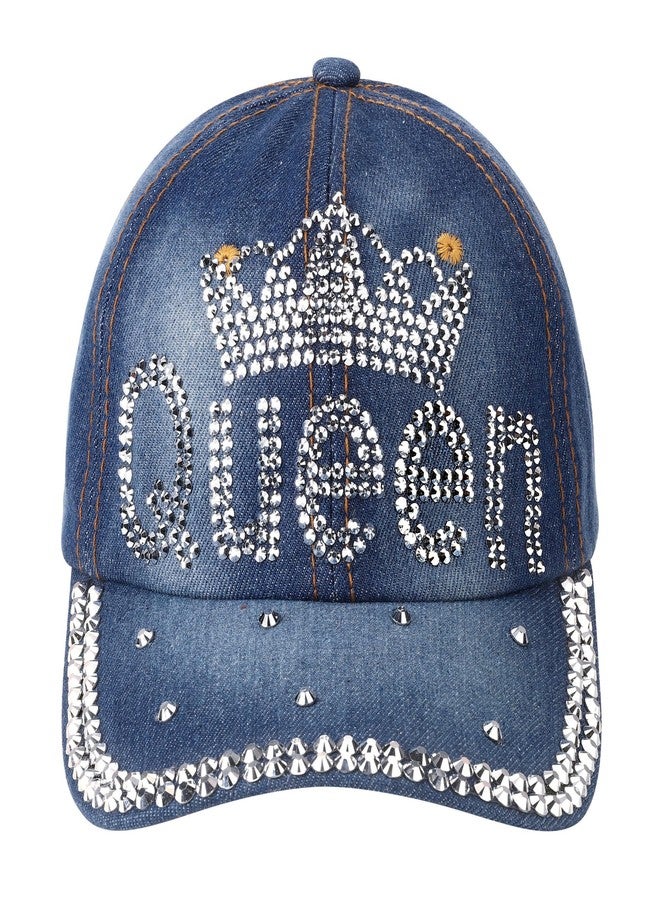 FALETO Bling Baseball Cap for Women Bejeweled Distressed Denim and Diamonds Hat Studded Rhinestone Cap Queen - Image 1