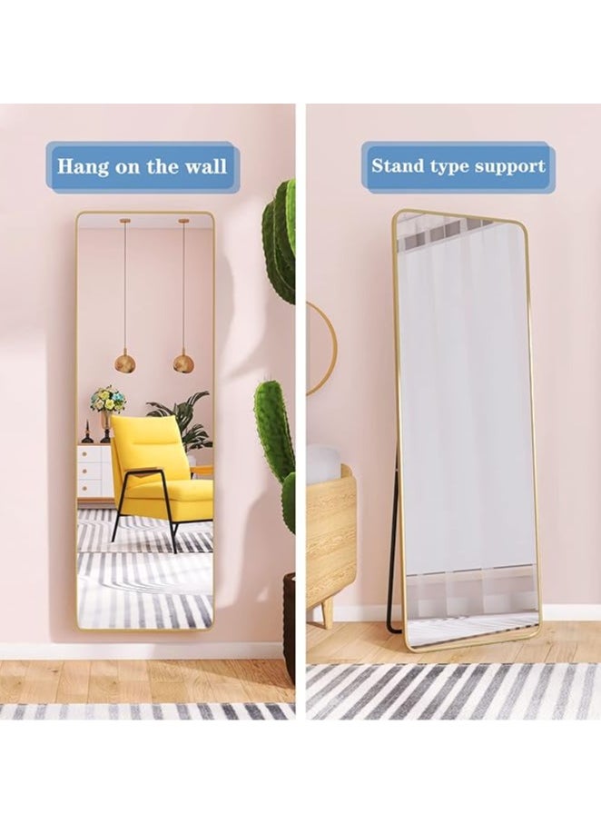 Decorhills - Full-Length Mirror Round Corner Aluminum Alloy Frame Floor Full Body Large Mirror, Leaning Against Wall or Stand Up for Living Room or Bedroom, Rose Gold 65 x 180cm - Image 1