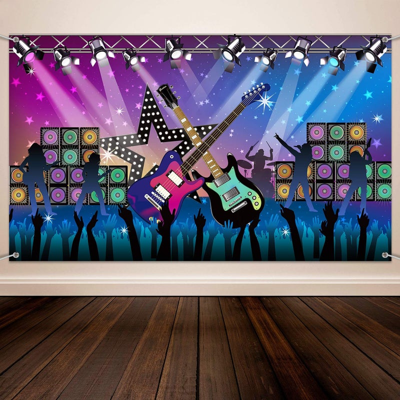 Blulu Karaoke Party Decorations Rock and Roll Backdrop Banner Tapestry Band Rock Star Banner for Music Party Photography Studio Props Festival Decor 728 x 433 Inch - Image 2