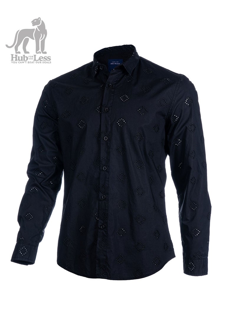 Men’s Laser-Crafted Long Sleeve Shirt – Premium Cotton Blend