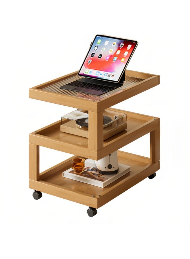 Sharpdo 3-Tier Rolling Side Table with Tempered Glass Shelves – Natural Bamboo Frame Mobile Cart for Living Room, Bedroom, Kitchen & Small Spaces – Easy Assembly, Multi-Functional End Table - Image 1