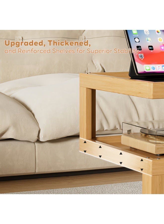 Sharpdo 3-Tier Rolling Side Table with Tempered Glass Shelves – Natural Bamboo Frame Mobile Cart for Living Room, Bedroom, Kitchen & Small Spaces – Easy Assembly, Multi-Functional End Table - Image 4