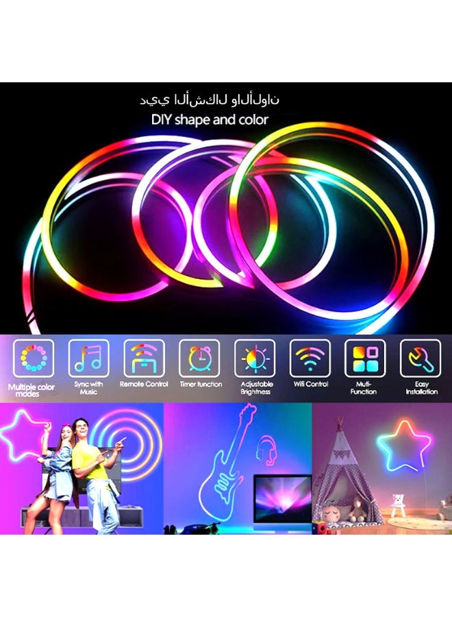 جنية 3M RGB ماء سيليكون مرنة ضوء الشريط ، 5V الكتابة على الجدران واي فاي الشريحة ضوء النيون ، مجموعة متنوعة من أنماط الألوان ، سهلة التركيب ، ومناسبة لغرف النوم وغرفة المعيشة الديكور الطرف - Image 2