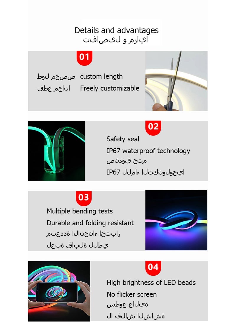 جنية 3M RGB ماء سيليكون مرنة ضوء الشريط ، 5V الكتابة على الجدران واي فاي الشريحة ضوء النيون ، مجموعة متنوعة من أنماط الألوان ، سهلة التركيب ، ومناسبة لغرف النوم وغرفة المعيشة الديكور الطرف - Image 3