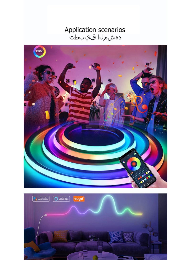 جنية 3M RGB ماء سيليكون مرنة ضوء الشريط ، 5V الكتابة على الجدران واي فاي الشريحة ضوء النيون ، مجموعة متنوعة من أنماط الألوان ، سهلة التركيب ، ومناسبة لغرف النوم وغرفة المعيشة الديكور الطرف - Image 4