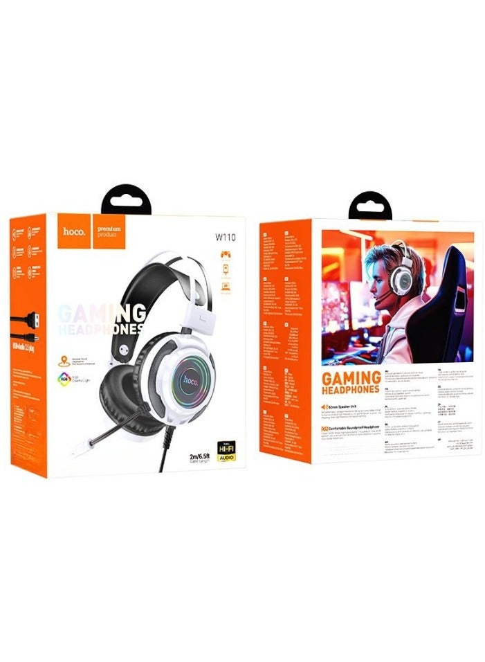 هوكو سماعة رأس W110 - RGB سلكية للألعاب مع ميكروفون | كابل بطول 2 متر | ابيض - Image 5