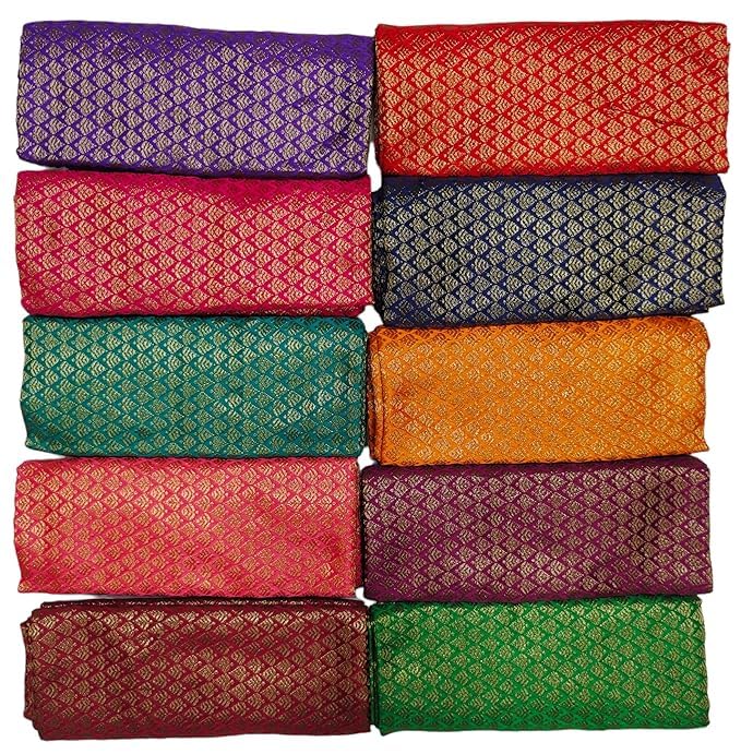 Zuvim South-Silk Unstitched Blouse Piece Material for Women, Combo of 10 (1 meter each) (110x80cms) (Multicolor) - Image 2