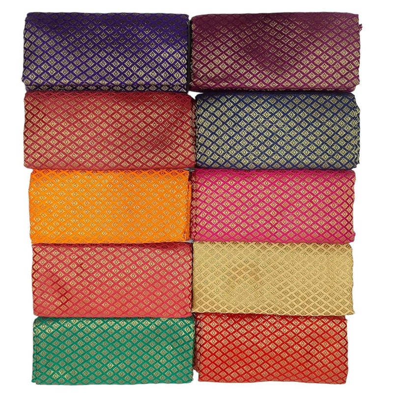 Zuvim South-Silk Unstitched Blouse Piece Material for Women, Combo of 10 (1 meter each) (110x80cms) (Multicolor) - Image 4