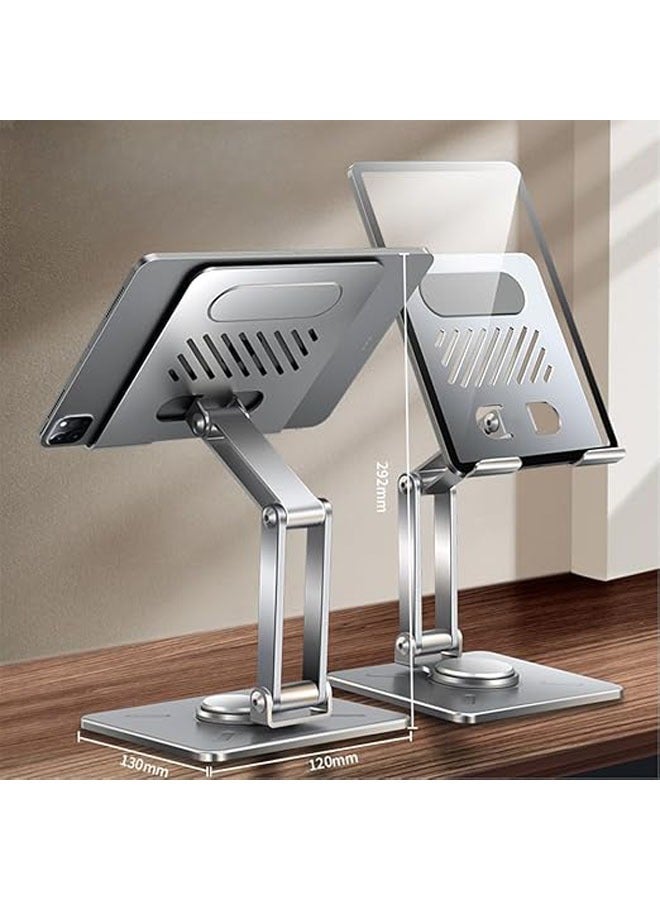 general Foldable Tabletop Tablet Stand, Adjustable iPad Stand with 360° Swivel Base, Aluminum Alloy Tablet Stand, Compatible with 4.7-12.9 devices