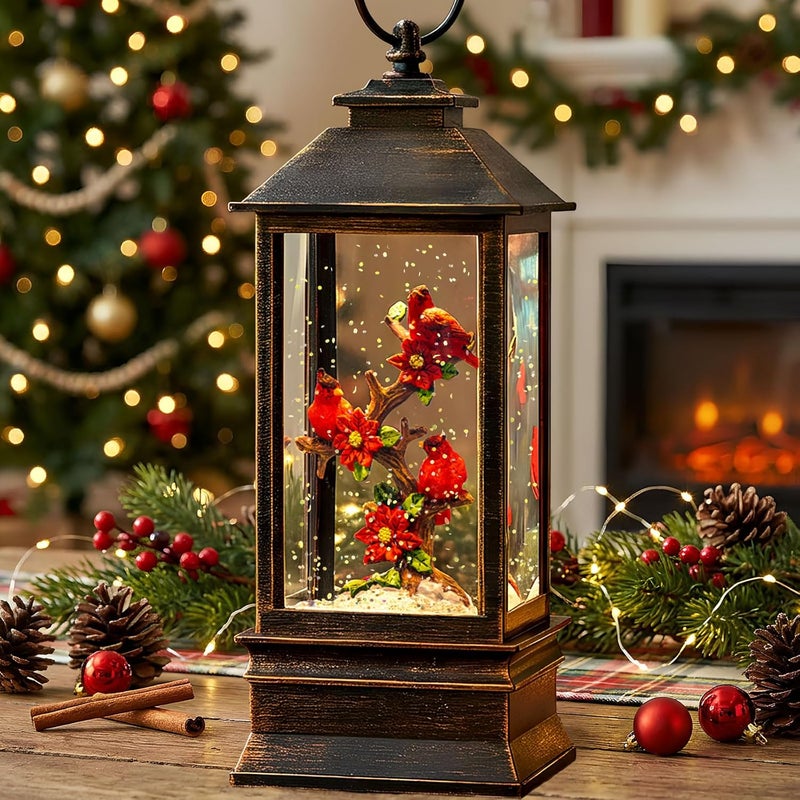 ZQQLITE Christmas Snow Globe Lantern Indoor Decor Cardinal with Music,6H Timer,USB Lined/Battery Operated Lighted Lantern for Christmas Festival Decoration Giftsts - Image 1