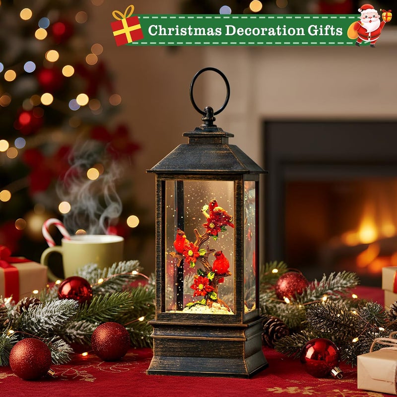 ZQQLITE Christmas Snow Globe Lantern Indoor Decor Cardinal with Music,6H Timer,USB Lined/Battery Operated Lighted Lantern for Christmas Festival Decoration Giftsts - Image 4