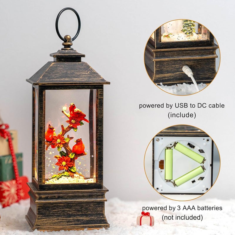 ZQQLITE Christmas Snow Globe Lantern Indoor Decor Cardinal with Music,6H Timer,USB Lined/Battery Operated Lighted Lantern for Christmas Festival Decoration Giftsts - Image 3